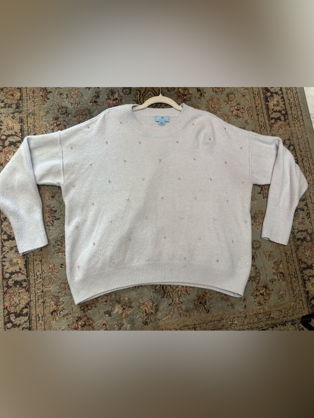 Light Rhinestone Embellished Crewneck Sweater - Women